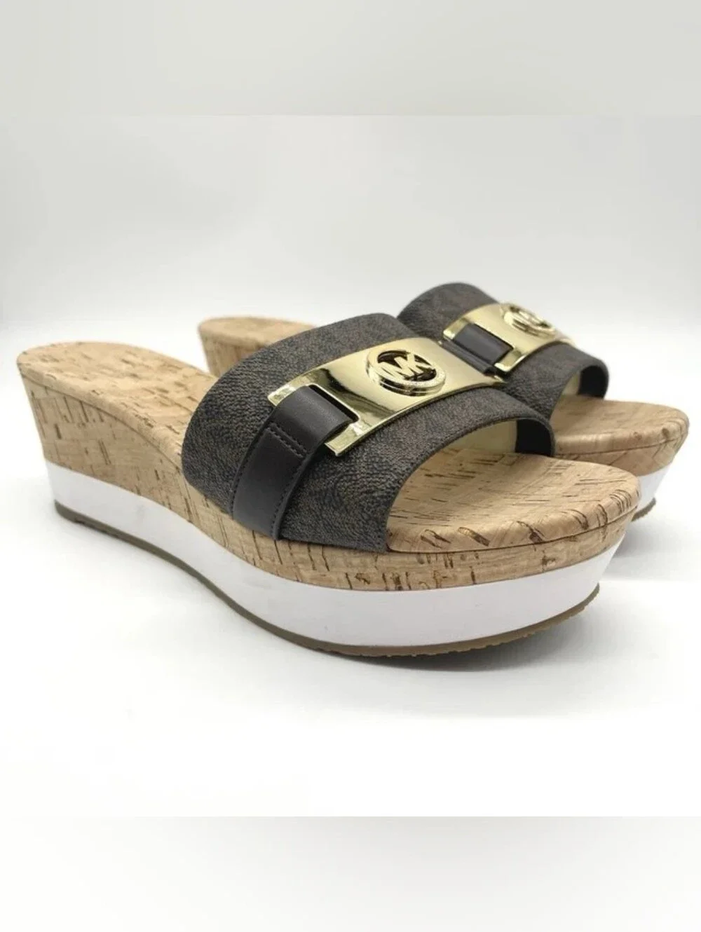 Michael Kors Womens MK Warren Platform Cork Slide Sandals Brown Gold Size 8M
